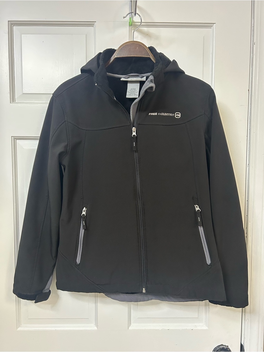 Free Country Black Women's Hooded Bomber Jacket with Gray Accents